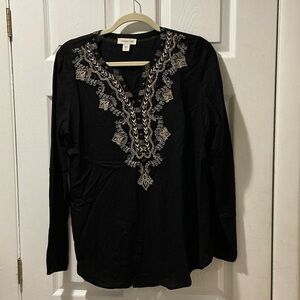 Coldwater Creek Black Embroidered Blouse Size Medium